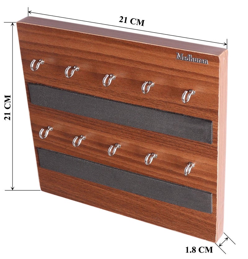 Madhuran Royal PB Engineered Wood Wall Mounted Key Hangers (10 Hooks C Walnut) Office Home School Living Room Hall Kitchen Keyholder Keychain Storage Organizer - Image 5
