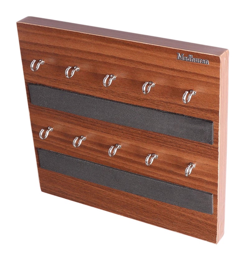 Madhuran Royal PB Engineered Wood Wall Mounted Key Hangers (10 Hooks C Walnut) Office Home School Living Room Hall Kitchen Keyholder Keychain Storage Organizer - Image 3