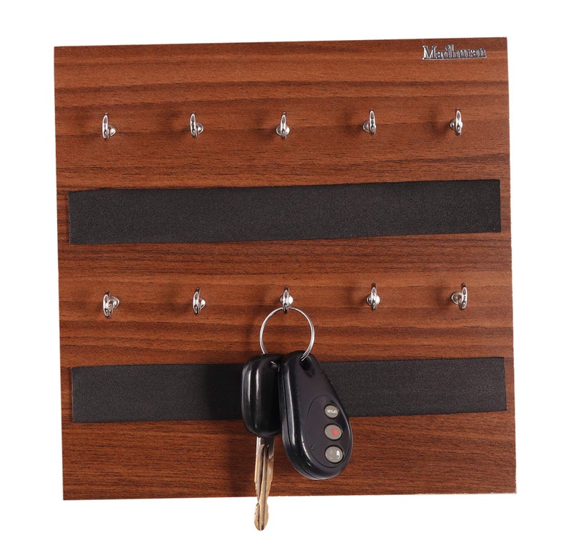 Madhuran Royal PB Engineered Wood Wall Mounted Key Hangers (10 Hooks C Walnut) Office Home School Living Room Hall Kitchen Keyholder Keychain Storage Organizer - Image 2