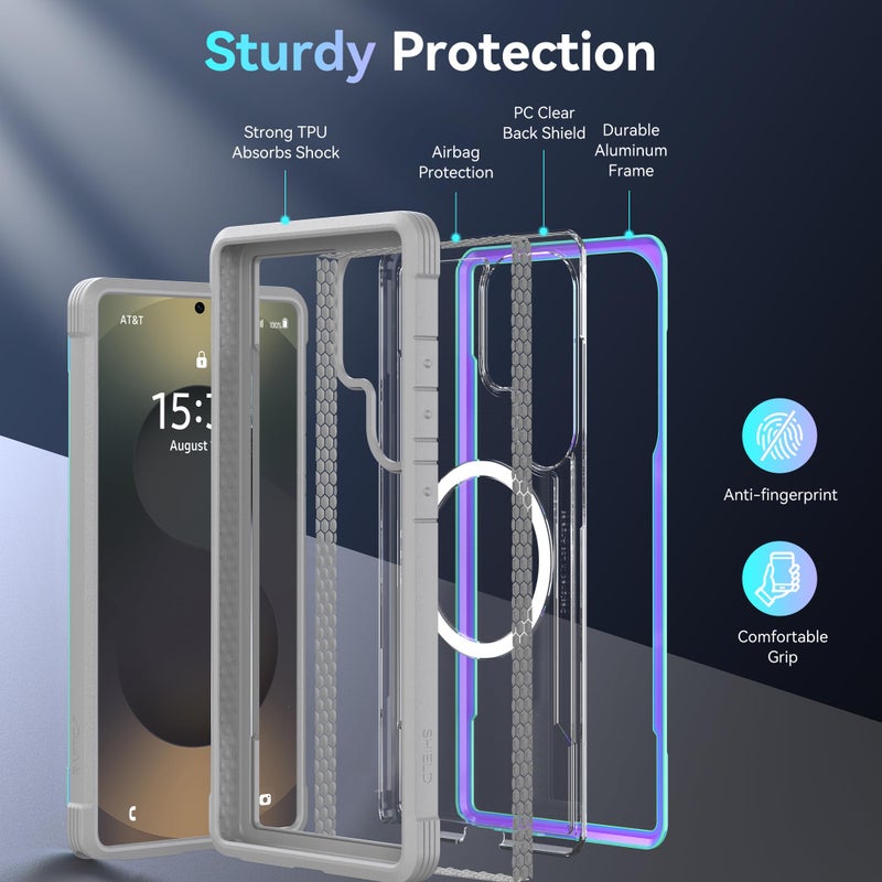 RAPTIC for S25 Ultra Case 6.9 Inch, Shield Case Compatible with MagSafe, [13FT Mil-Grade Drop Protection], Durable Anodized Shockproof Aluminum Frame Slim Samsung Galaxy S25 Ultra Case, Iridescent - Image 4