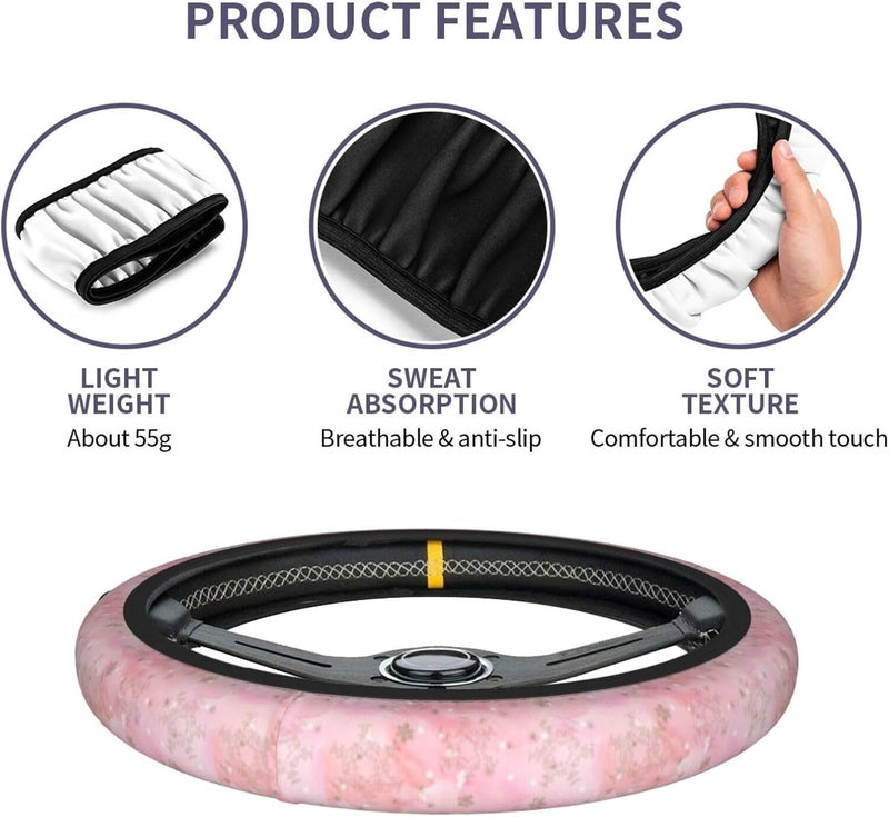 Car Steering Wheel Cover for Women Men, Non-Slip Breathable Steering Wheel, Pink Christmas Snowflakes Boho Pattern Steering Wheel Protector, Car Accessories - Image 5
