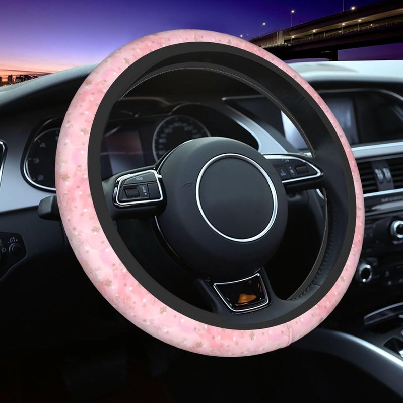 Car Steering Wheel Cover for Women Men, Non-Slip Breathable Steering Wheel, Pink Christmas Snowflakes Boho Pattern Steering Wheel Protector, Car Accessories - Image 1