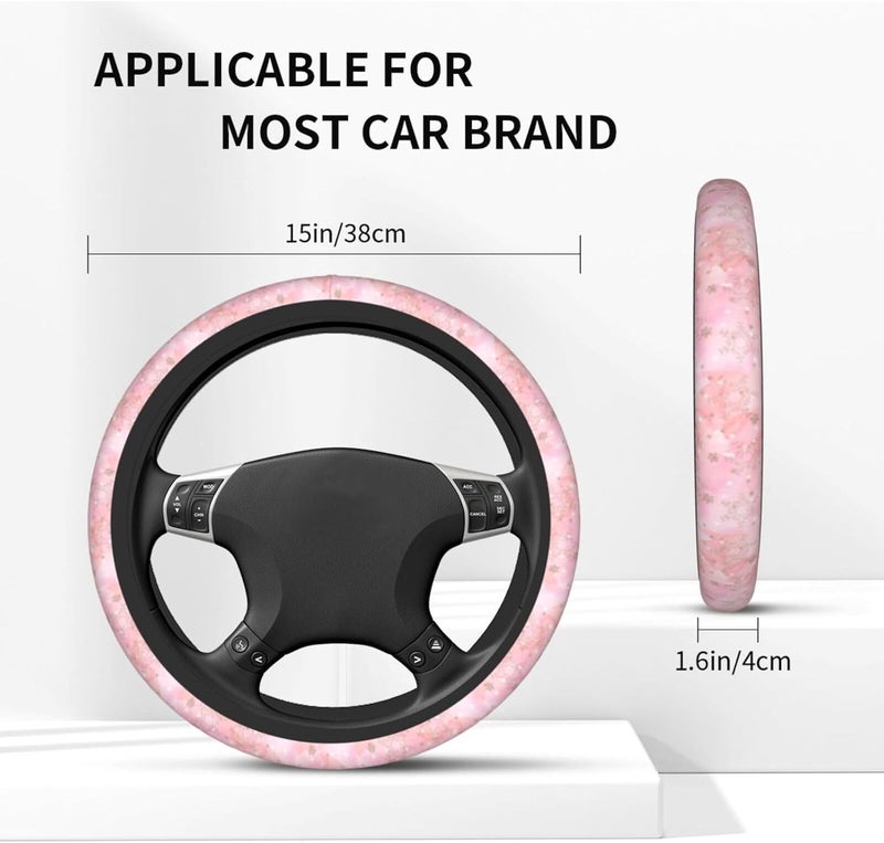 Car Steering Wheel Cover for Women Men, Non-Slip Breathable Steering Wheel, Pink Christmas Snowflakes Boho Pattern Steering Wheel Protector, Car Accessories - Image 4