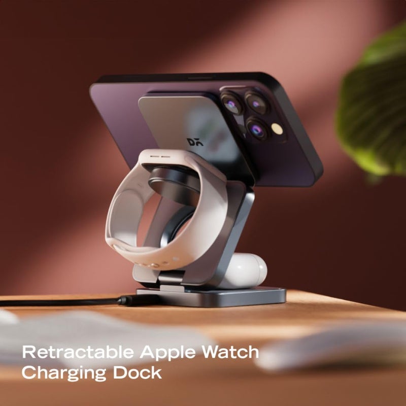 Daily Objects SURGE™ Max Foldaway 3-in-1 Magnetic Compatible with MagSafe Wireless Charger | Compatible with iPhone 15 14 13 12 | Airpods 2/3/Pro Smartwatches | Fast Charging | Superior Metallic Design - Image 5
