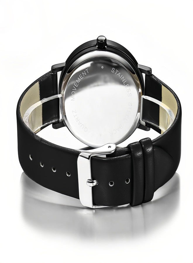 Gosasa Minimalist Casual Unisex Quartz Watch - Unique Hands Design, Fashion Sports Waterproof Wristwatch for Men & Women with Leather Band, Black, Unique - Image 5