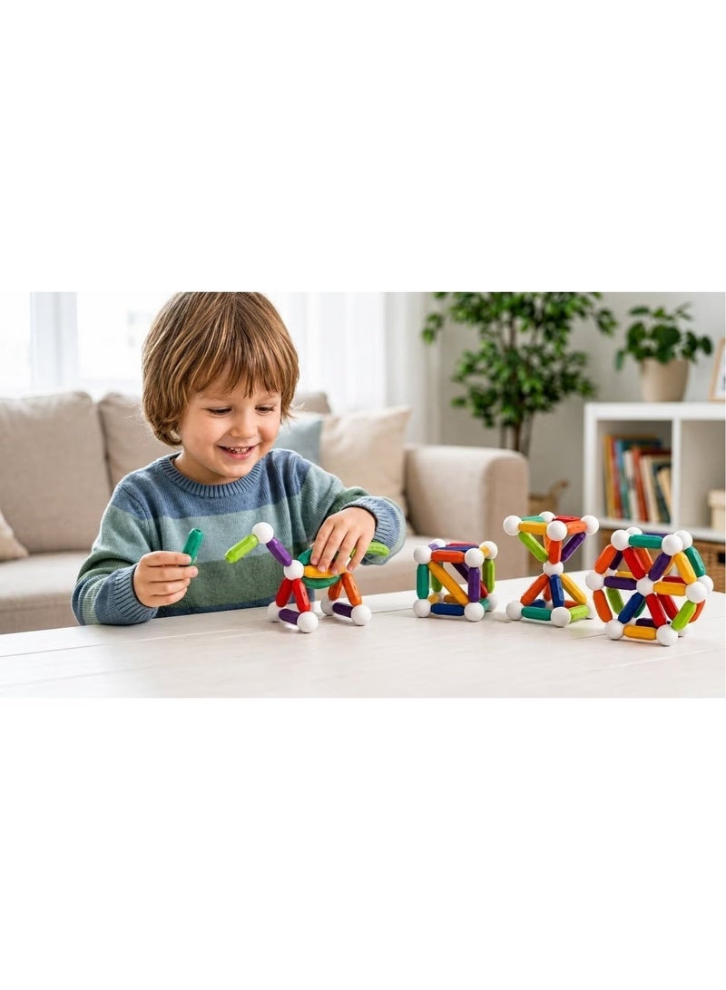 O2. 36PCS Magnetic Assembly Building Set with Magnetic Rods, Curved Pieces and Connector Balls, Creative 3D Construction Puzzle Toy for Kids 3+ Years - Image 4