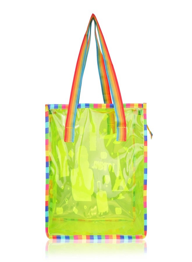 Echo Boomers Jelly Yellow Transparent Tote Bag for Girls & Women | UV Printed I Love Travel Theme | Waterproof PVC Handbag | Lightweight Shopping, Outdoor, Beach & Swimming Carry Bag - Image 2