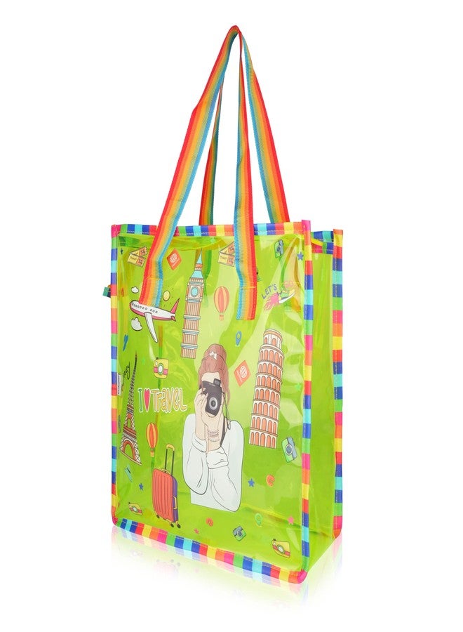 Echo Boomers Jelly Yellow Transparent Tote Bag for Girls & Women | UV Printed I Love Travel Theme | Waterproof PVC Handbag | Lightweight Shopping, Outdoor, Beach & Swimming Carry Bag - Image 4