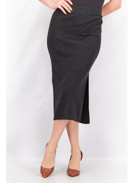 Women Trendy Plus Size Textured Midi Sweater Skirt, Dark Charcoal
