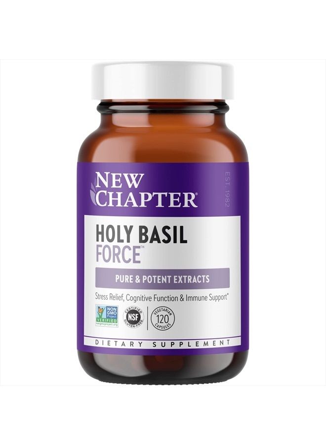 New Chapter Stress Relief Supplement - Holy Basil Force with Supercritical Holy Basil for Stress Support + Immune Support + Non-GMO Ingredients - Vegetarian Capsules, 120 Count - Image 1