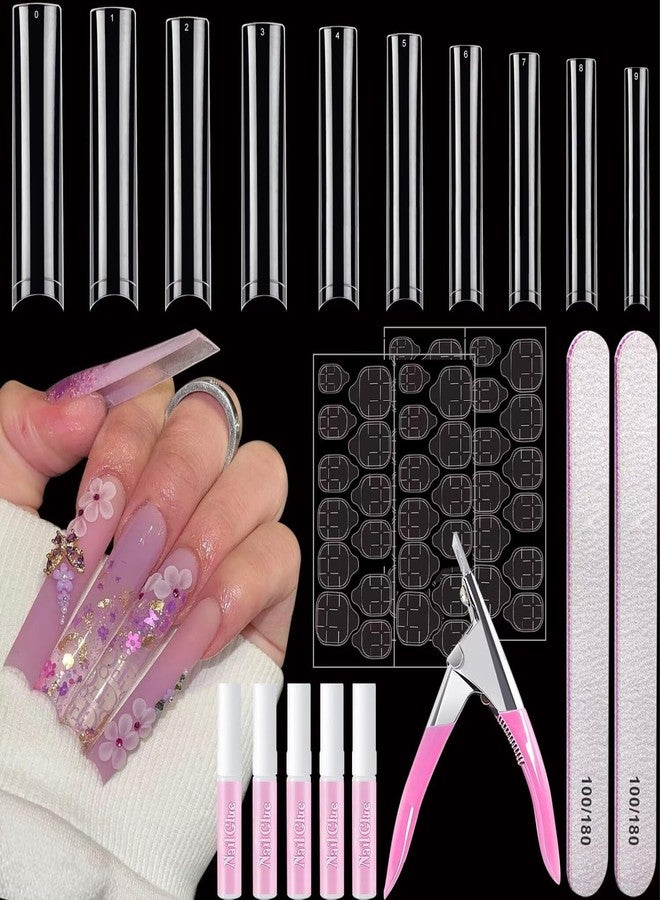 AITRAI 500 Pcs Square Nail Tips, AITRAI Long Nail Tips for Acrylic Nails Professional False Clear Acrylic Nail Kit with Glue, Adhesive Tabs Nail Clipper Files for Art DIY - Image 1