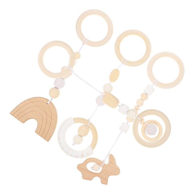 Set of 4 Wooden Rattles White for Newborn Development and Baby Gym Decor - Image 2