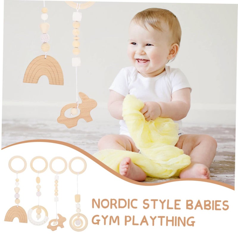 Set of 4 Wooden Rattles White for Newborn Development and Baby Gym Decor - Image 5