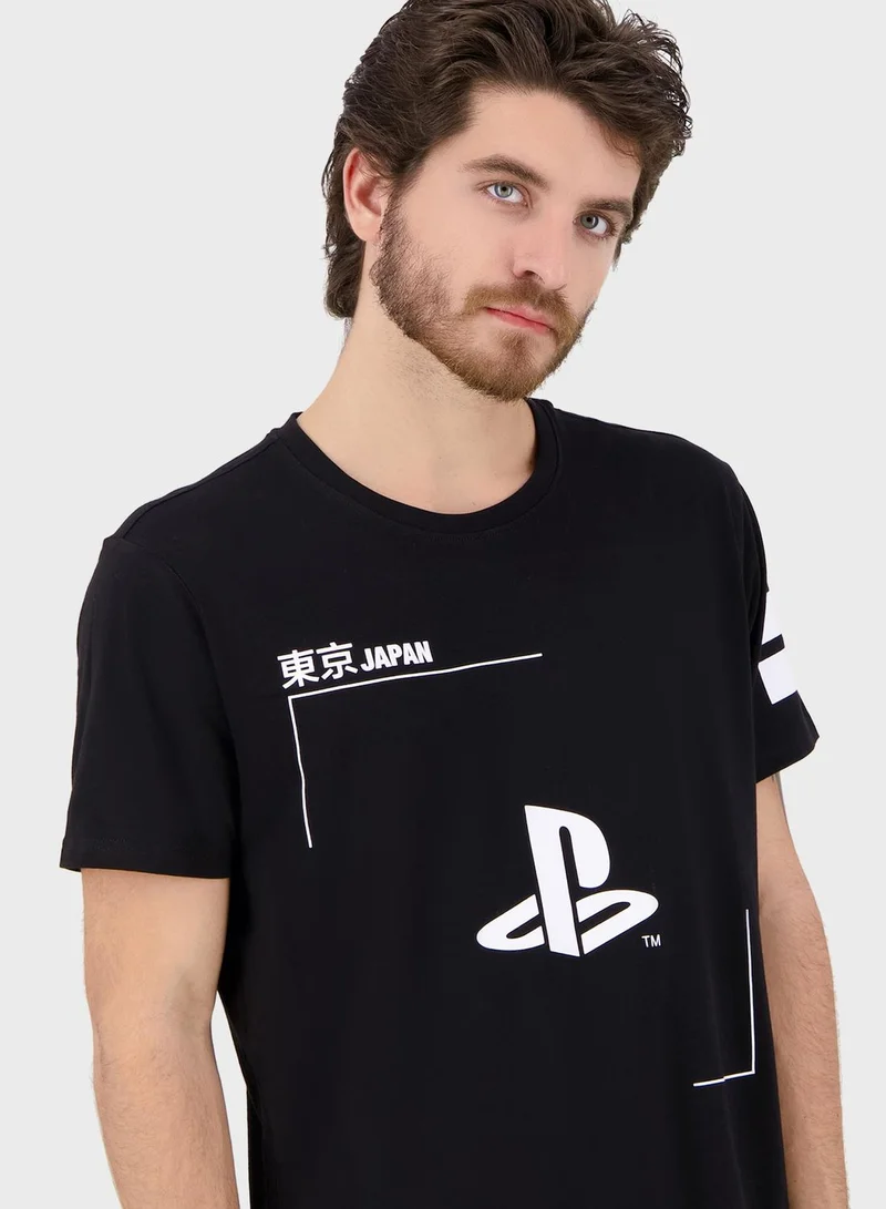 DIFUZED Playstation Logo Crew Neck T-Shirt