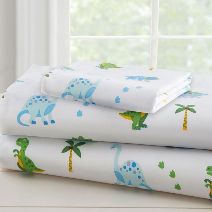 100 COTTON TODDLER SHEET SET SOFT COZY BED SHEETS DINOSAUR LAND