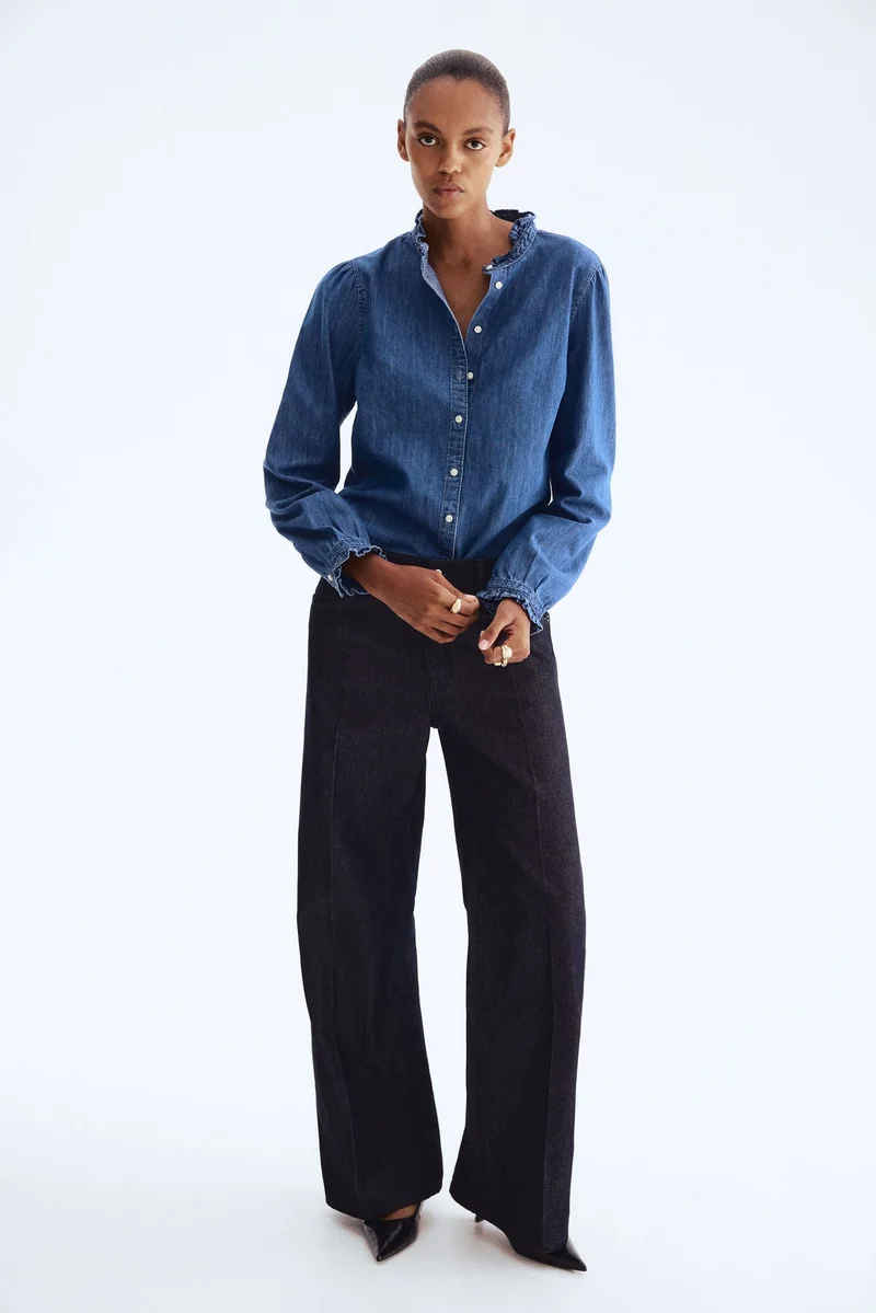 اتش اند ام Frill-trimmed denim blouse