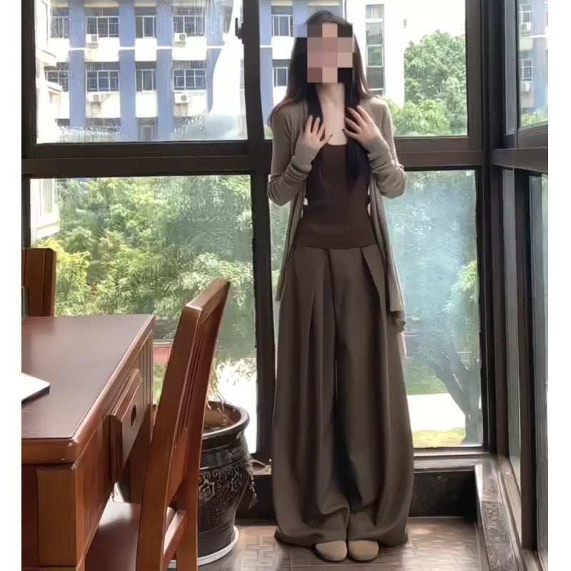 175 tall, elongated, old money style, high-waisted wide-leg pants, women's long pants, draping feeling, casual and lazy style, slimming and versatile - Image 2