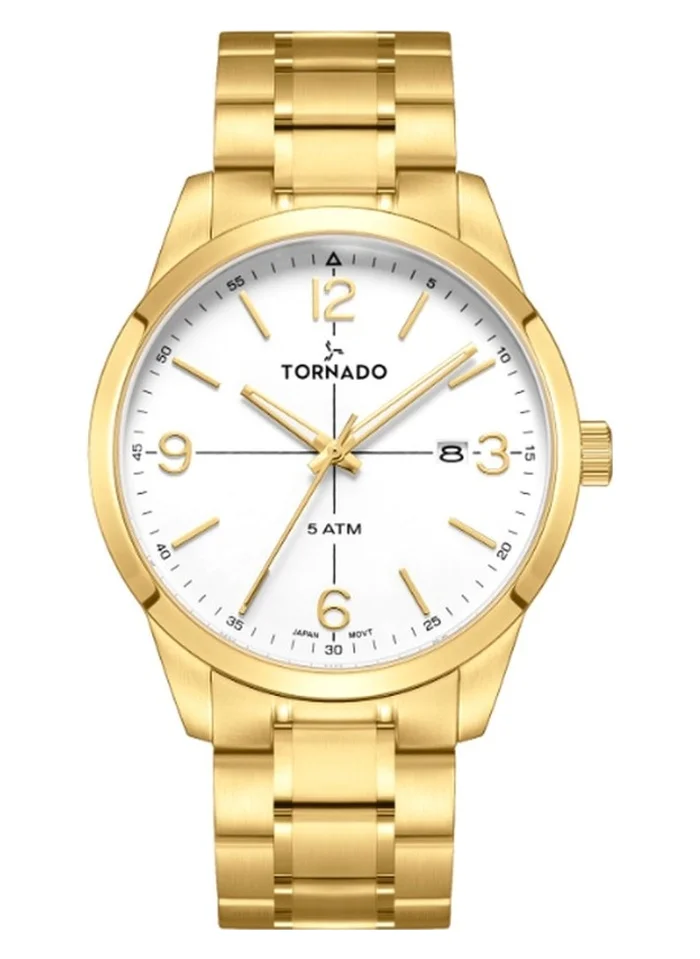 TORNADO Tornado Classic T24007-GBGW Men Analog Display Watch & Stainless Steel Strap Gold