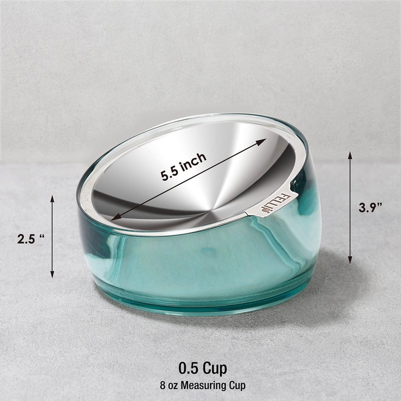 Felli Pet Oblik Whisker Fatigue Cat Bowl Raised Stainless Steel Shallow Dish, Tilted Anti Vomit Non Spill Wide Metal Plate for Puppy Small Dog, Slanted Dry Wet Food Feeder Elevated (0.5Cup, Classic) - Image 4
