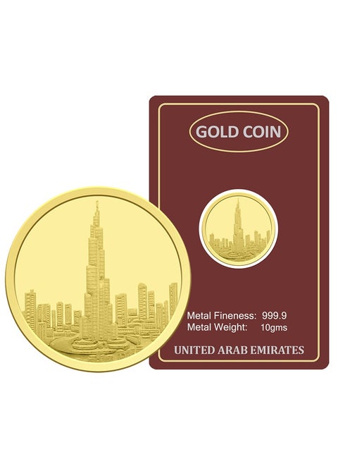 10g Gold Coin with Burj Khalifa & UAE Heritage Building Design - 10 Grams 24KT 999.9 Purity