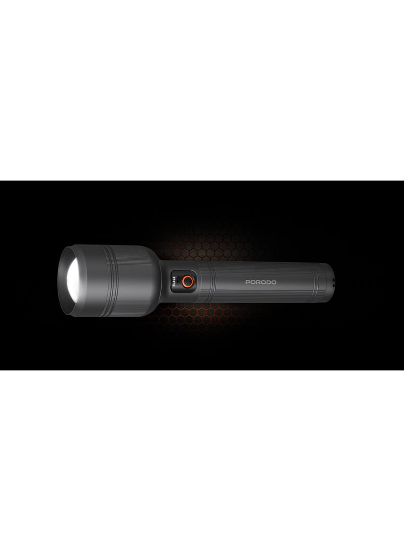 porodo Lifestyle LUMALITE 2500 Rechargeable Flashlight with 10000mAh Battery Capacity and 5.6 Hours Working Time / Ultra Bright Beam / 2500 Lumens / 700M Coverage / Outdoor Flashlight - Grey - Image 2