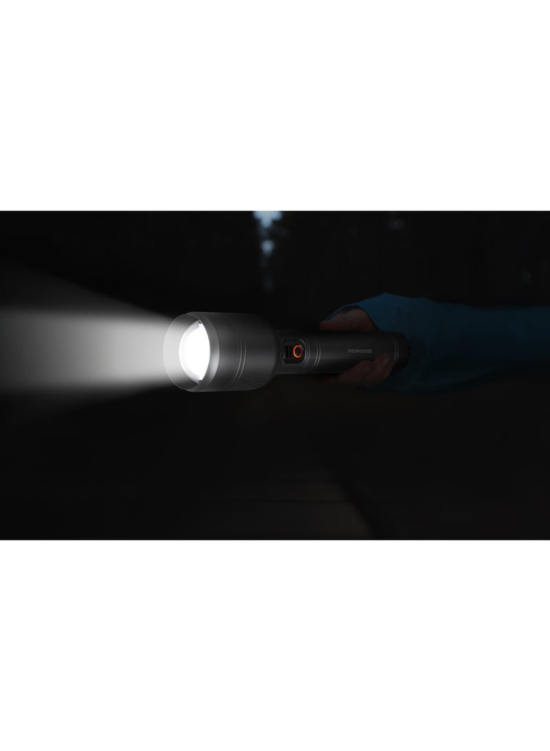 porodo Lifestyle LUMALITE 2500 Rechargeable Flashlight with 10000mAh Battery Capacity and 5.6 Hours Working Time / Ultra Bright Beam / 2500 Lumens / 700M Coverage / Outdoor Flashlight - Grey - Image 3