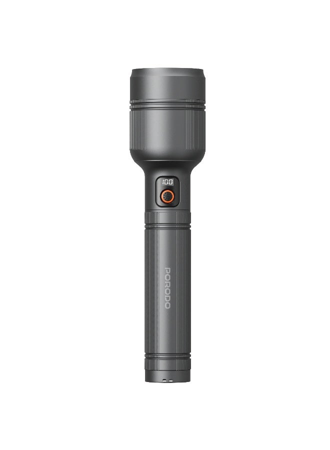 porodo Lifestyle LUMALITE 2500 Rechargeable Flashlight with 10000mAh Battery Capacity and 5.6 Hours Working Time / Ultra Bright Beam / 2500 Lumens / 700M Coverage / Outdoor Flashlight - Grey - Image 4