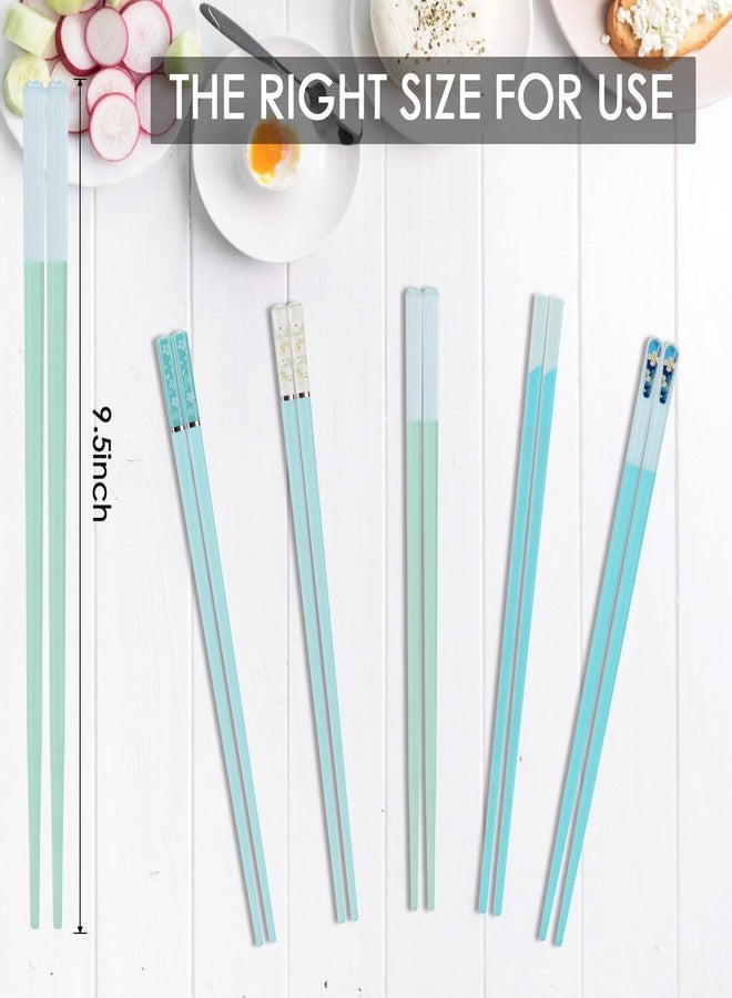 GLAMFIELDS Chopsticks Reusable Dishwasher Safe, 5 Pairs 9.5 Inches Premium Chop Sticks Set for Sushi, Ramen, Asian Cuisine, Matte Non-slip with Gift Case, Light Blue - Image 2