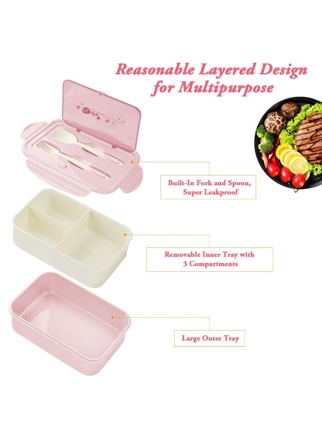 LODROC Bento Lunch Box, Bento Boxes, 3 compartments and 1400 ml fork spoon, leak-proof bento without BPA, Microwave and Dishwasher Safe Meal Prep Containers for Adults Kids - Image 2
