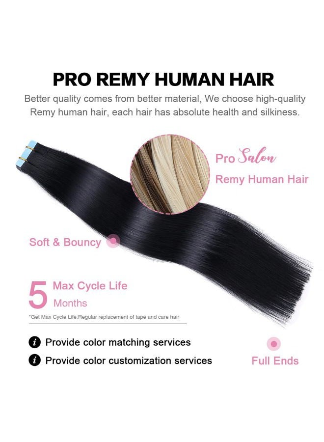 SUYYA Tape in Hair Extensions Human Hair Jet Black 100% Real Human Hair 12 inches 20pcs 40g/pack Straight Seamless Skin Weft Tape in Hair Extensions(12 inches #1 Jet black) - Image 4