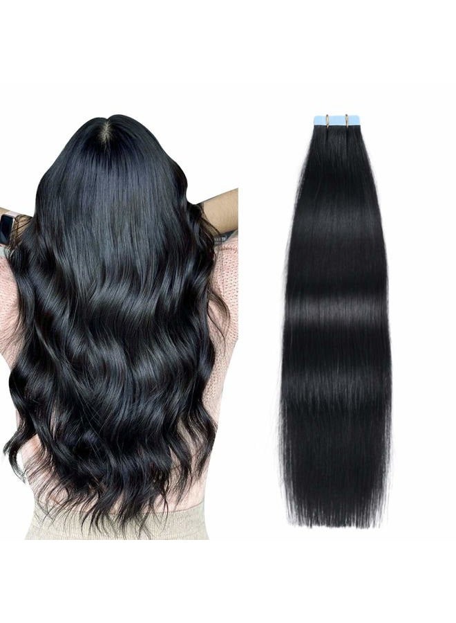 SUYYA Tape in Hair Extensions Human Hair Jet Black 100% Real Human Hair 12 inches 20pcs 40g/pack Straight Seamless Skin Weft Tape in Hair Extensions(12 inches #1 Jet black) - Image 1
