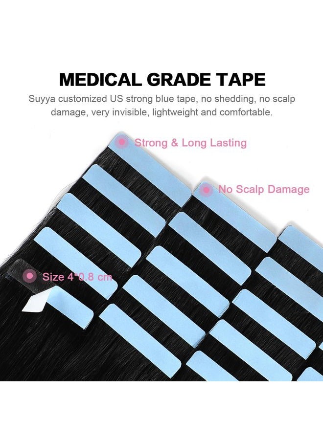 SUYYA Tape in Hair Extensions Human Hair Jet Black 100% Real Human Hair 12 inches 20pcs 40g/pack Straight Seamless Skin Weft Tape in Hair Extensions(12 inches #1 Jet black) - Image 3