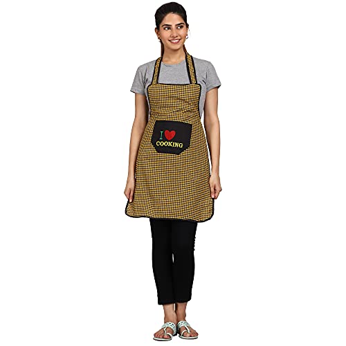 JMI Cotton Checkered Design Waterproof Apron with Multipurpose Front Large Embroidered Pocket Pack of 2 (Black & RED) - Image 3