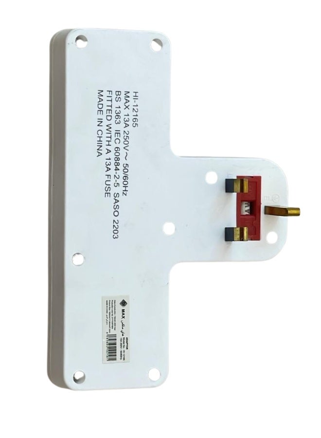 هايماكس محول طاقة ثلاثي الاتجاهات، محول تمديد طاقة متعدد المقابس، منفذ تمديد عالمي للمقابس الثلاثة في المملكة المتحدة، مقبس طاقة كهربائي ثلاثي الدبابيس في المملكة المتحدة، الأفضل للمنزل والمكتب والمطبخ والمزيد (أبيض) - Image 2