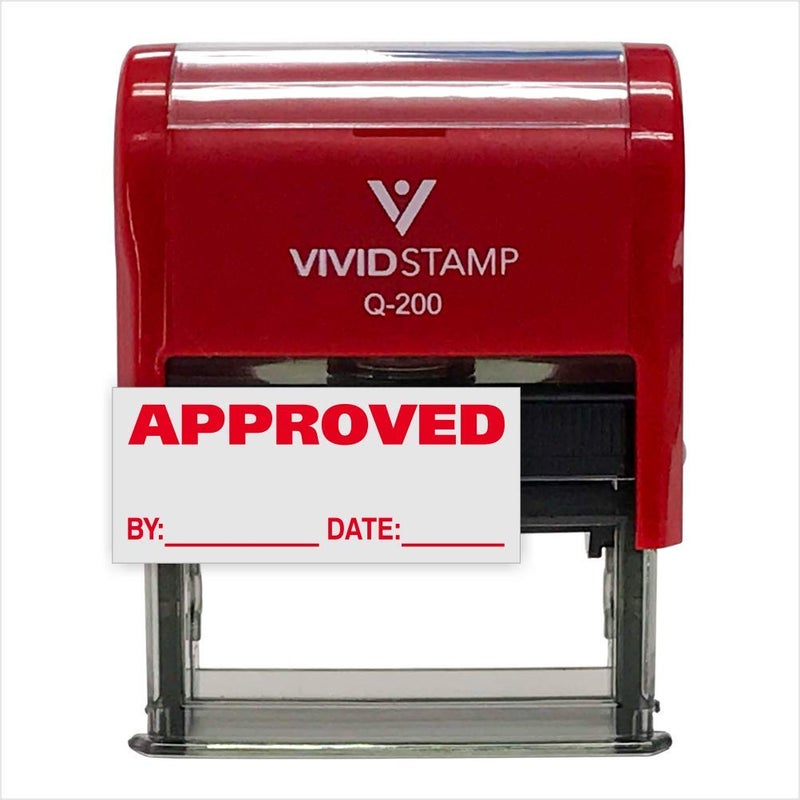 Vivid Stamp Approved wby Date Line SelfInking Office Rubber Stamp Red  Medium