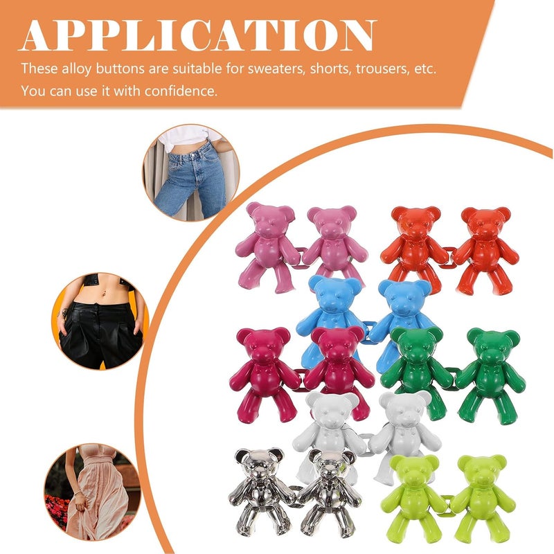 Beaupretty 8 Pairs Adjustable Jeans Button Replacement Waist Tightener with Detachable Bear Design Metal Buttons for Pants Waist Reduction, 8 Colors, No Sew Fasteners for Women and Men - Image 3