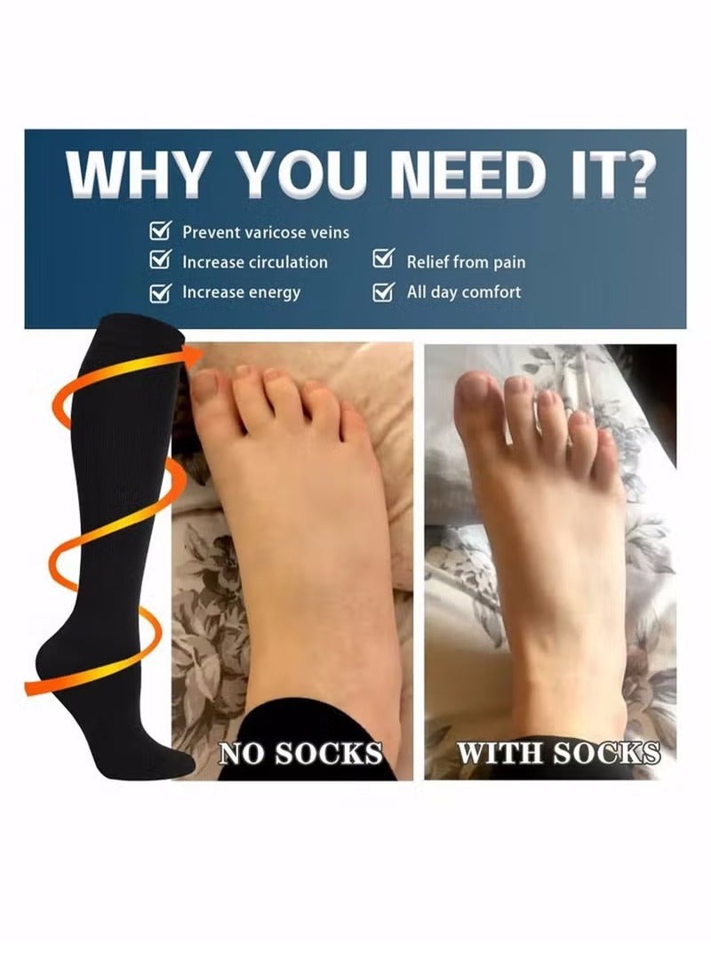Excefore Compression Socks,4 Pairs for Women and Men,20-30 mmHg is Best for Athletic,Travel,Running,Fitness,Reduce Calf Pain Faster Recovery L/XL Long Football Socks Grip Socks  - Image 2