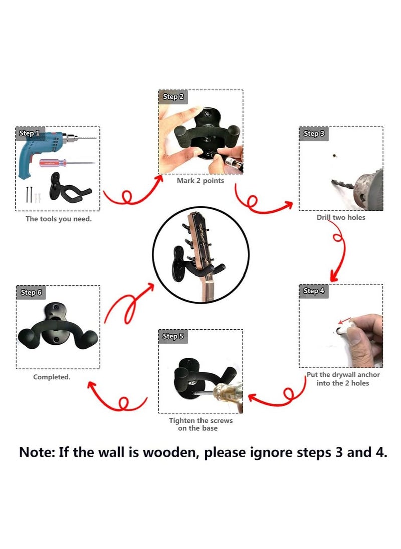 ELIKLIV - 3 Guitar Wall Mounts, Metal Guitar Black Shape, Rugged, Non-Slip Design, Compatible with Multiple Instruments, Easy to Install. - Image 1