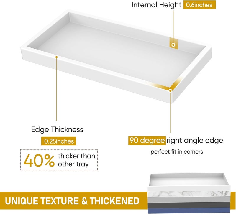 EG-SIPRO Silicone Bathroom Tray, Thickened Shatterproof Rectangle Vanity Tray for Counter, Soap Dispenser Tray - Small 7.8 * 3.9 in - White Marble Pattern - Image 2