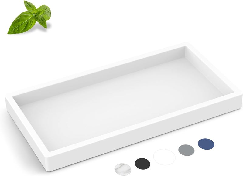EG-SIPRO Silicone Bathroom Tray, Thickened Shatterproof Rectangle Vanity Tray for Counter, Soap Dispenser Tray - Small 7.8 * 3.9 in - White Marble Pattern - Image 1