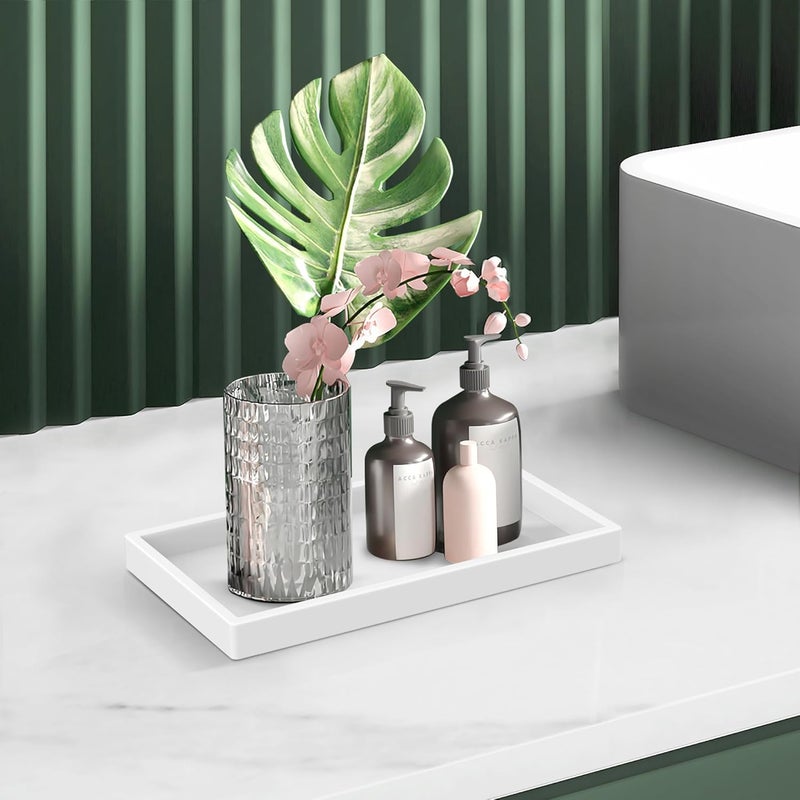 EG-SIPRO Silicone Bathroom Tray, Thickened Shatterproof Rectangle Vanity Tray for Counter, Soap Dispenser Tray - Small 7.8 * 3.9 in - White Marble Pattern - Image 5