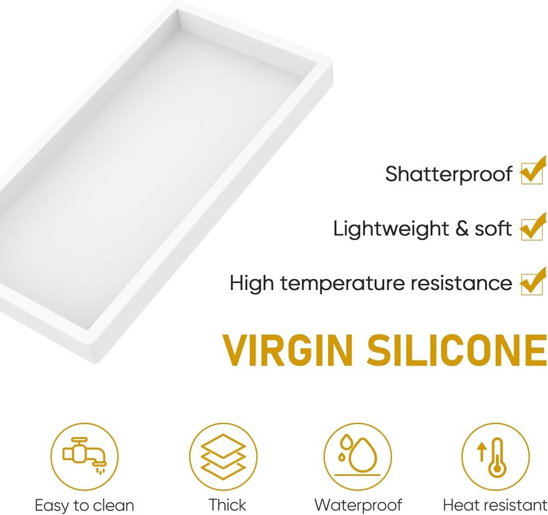 EG-SIPRO Silicone Bathroom Tray, Thickened Shatterproof Rectangle Vanity Tray for Counter, Soap Dispenser Tray - Small 7.8 * 3.9 in - White Marble Pattern - Image 4