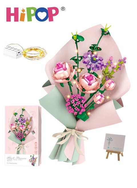 Bouquet Building Blocks with Colorful Lights and Exquisite Gift Boxes,Valentine's Day Gift,Permanent Flower Gift Home Decoration Assembly Toy Set