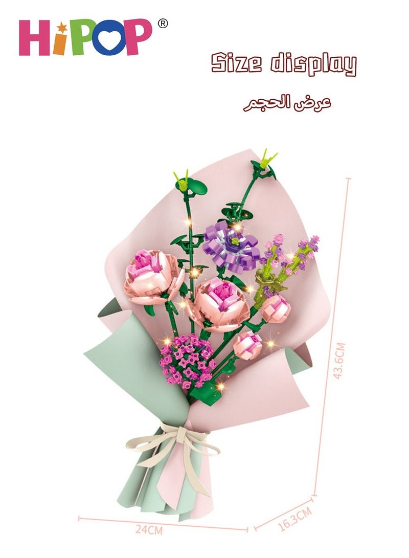 HIPOP Bouquet Building Blocks with Colorful Lights and Exquisite Gift Boxes,Valentine's Day Gift,Permanent Flower Gift Home Decoration Assembly Toy Set - Image 5