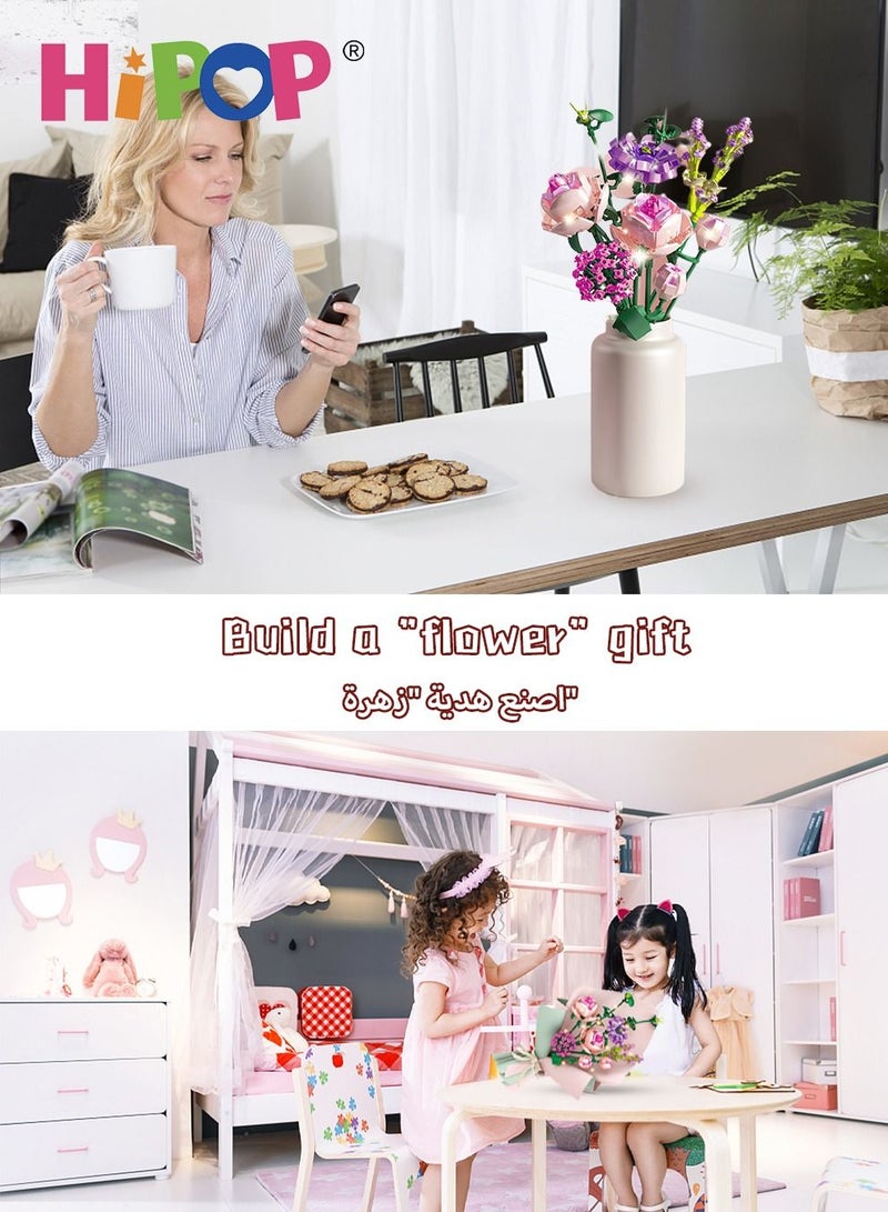 HIPOP Bouquet Building Blocks with Colorful Lights and Exquisite Gift Boxes,Valentine's Day Gift,Permanent Flower Gift Home Decoration Assembly Toy Set - Image 3