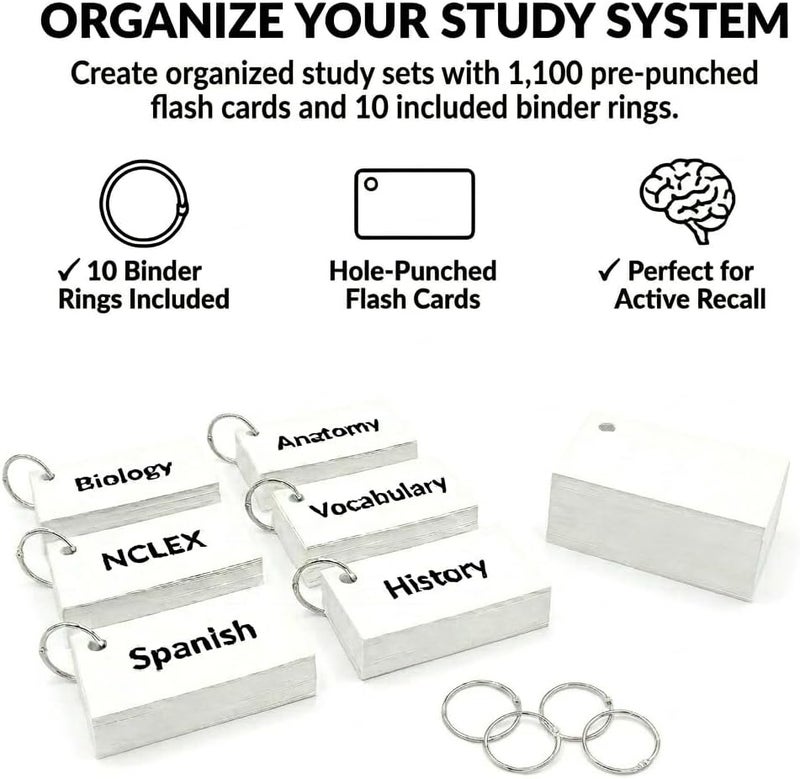 DEBRADALE DESIGNS MADE IN USA – Debra Dale Designs White Flash Cards – 2"x3.5" Blank Notecards – 1,100 Hole-Punched with 10 Rings – Classroom Supplies for Test Prep & Study - Image 2