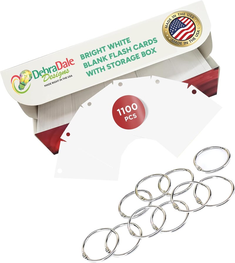 DEBRADALE DESIGNS MADE IN USA – Debra Dale Designs White Flash Cards – 2"x3.5" Blank Notecards – 1,100 Hole-Punched with 10 Rings – Classroom Supplies for Test Prep & Study - Image 1