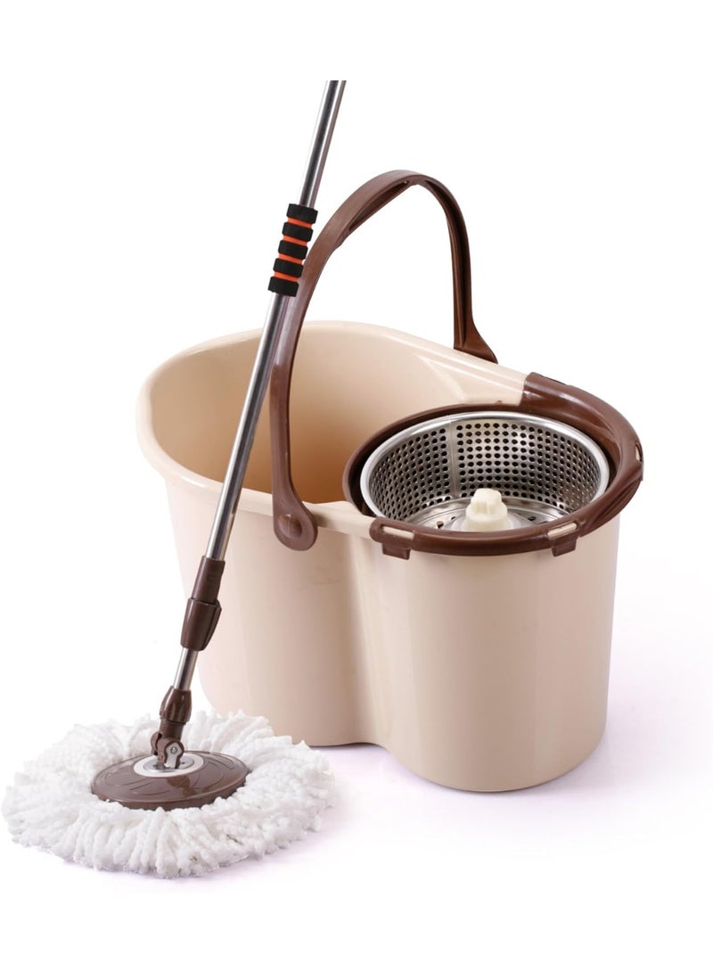 Al Wataniya Automatic Cleaning Bucket, 2 Oval Mop Pads, 18 Liters, Beige, 6222011765295