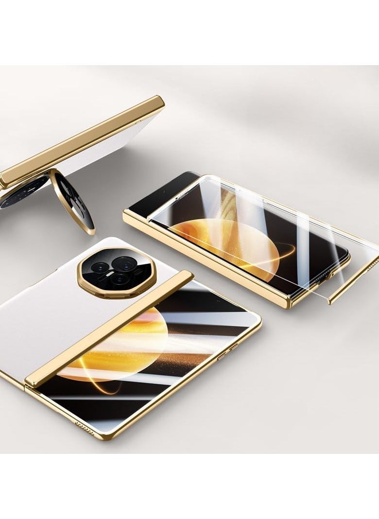 General - Shell compatible with Honor Magic V3, 【built-in screen protector】 Plated frame PU leather metal camera bracket Hinge protector sleeve with tempered film - Image 1