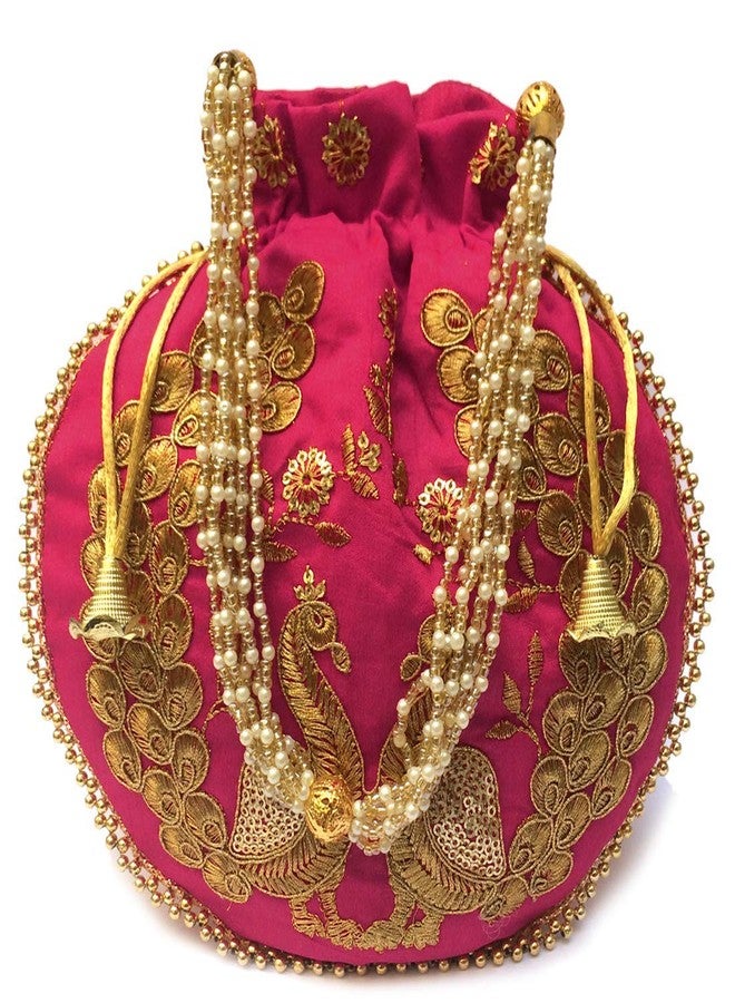 STLYZ Embroidered Silk Potli Bag For Women, Peacock Design Tradtional Potli Handbag Wristlets Ethnic Bridal Potli Batwa Bag For Ladies For Wedding Return Gifts (PeacockPotli_Packof3) - Image 4
